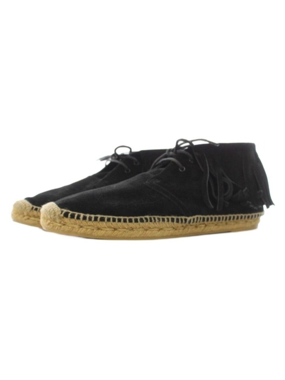 Saint Laurent Paris Short Boots Espadrille Lace-up Fringe Suede Black